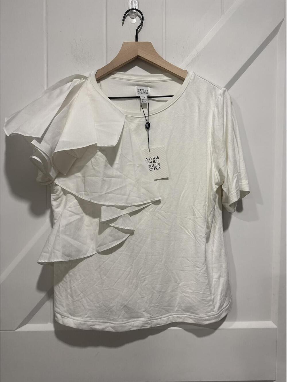 Mark & James by Badgley Mischka White Ruffle Sleeve Top, Large